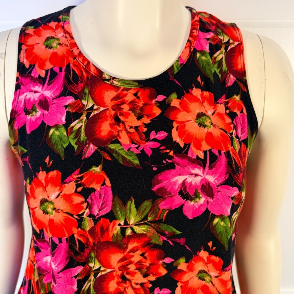 Star Vixen Sleeveless Top Womens XL Red Black Floral Chiffon Hem High Round Neck - Picture 3 of 13